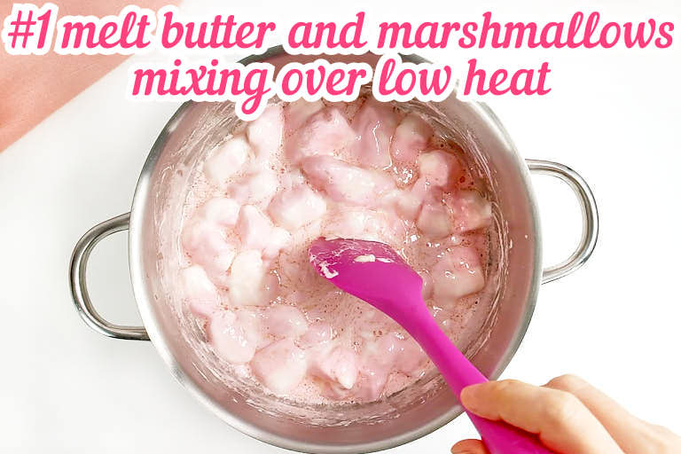 Melting butter and marshmallows mixing over low heat